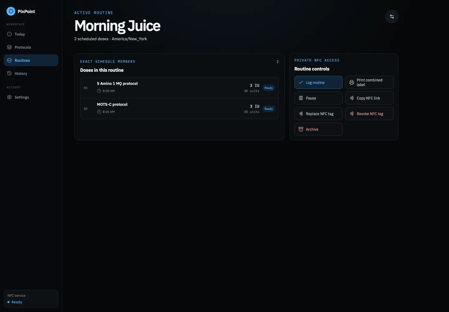 Morning Juice routine with two protocols and a Log routine control